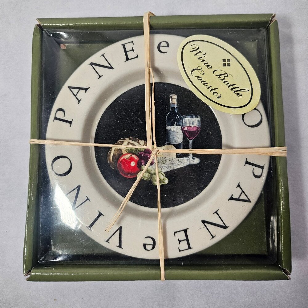 Pane e Vino Ceramic White Bottle Coaster by Catherine Jones California Pantry